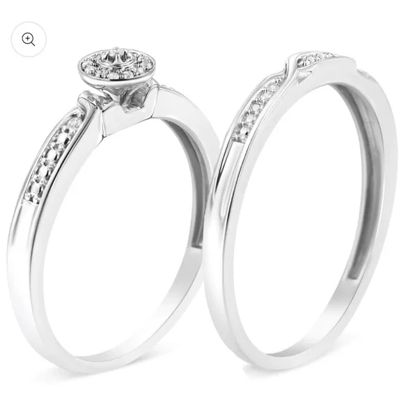 Haus of Brilliance Diamond Accent Frame Twist Shank Bridal Set Ring & Band Sz 12